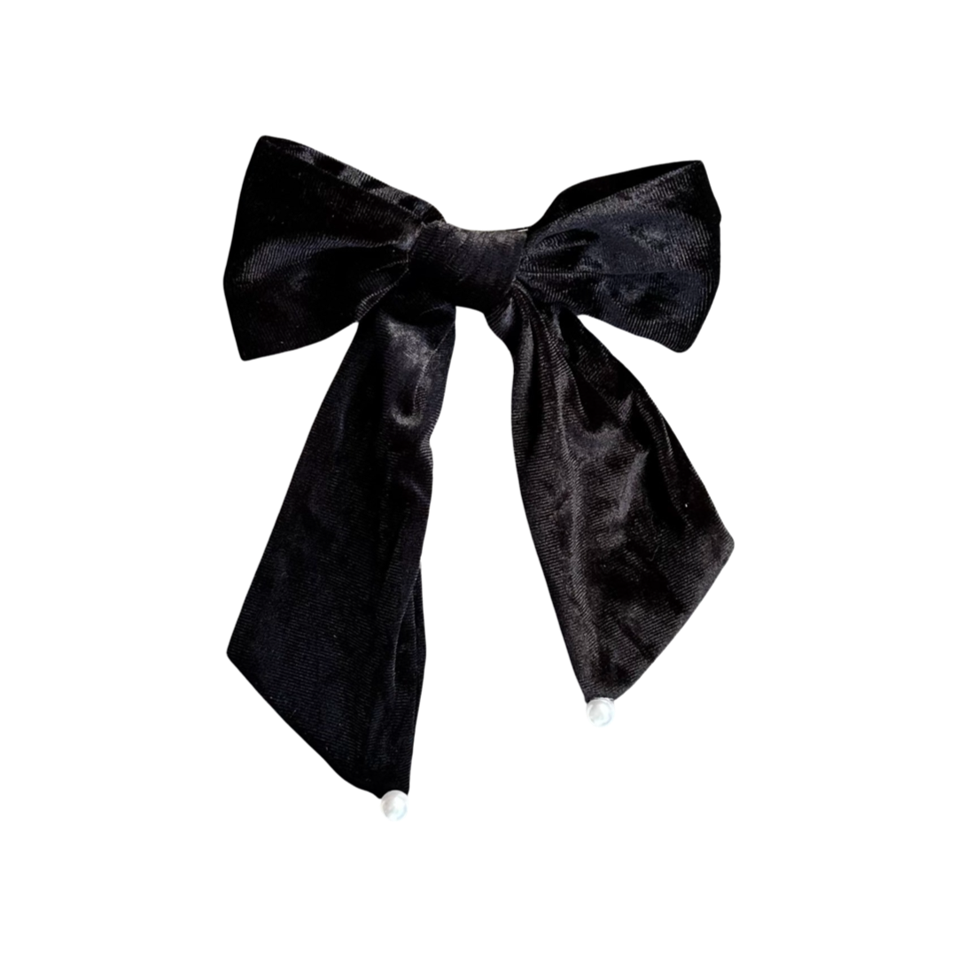 Moño Terciopelo Negro Perlas